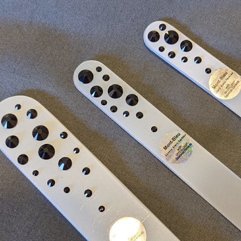 🆕SET OF 3 MONT BLEU DOUBLE SIDED WHITE GLASS NAIL FILES W/ SWAROVSKI CRYSTALS